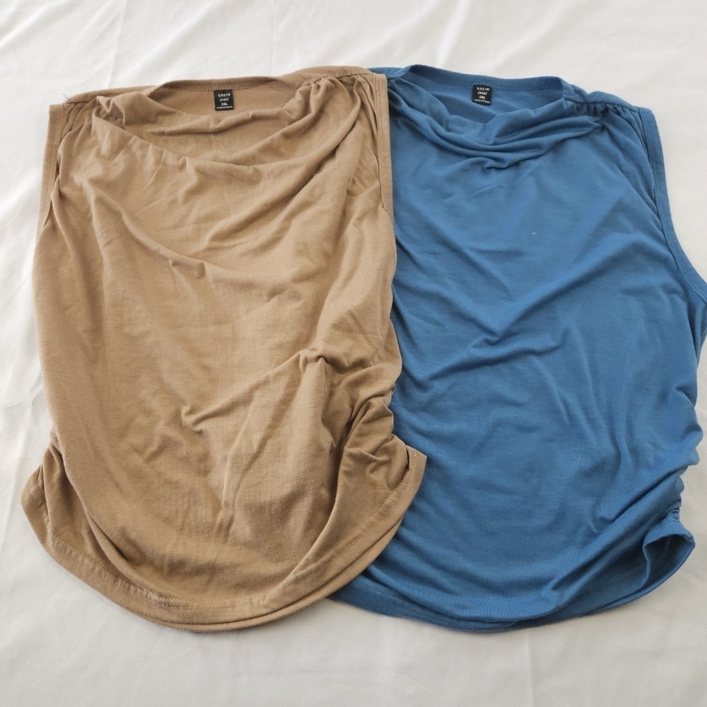 M/L Set of 2 Shein Rouched Sides Sleeveless Blouses *Disclaimer Size says 1XL